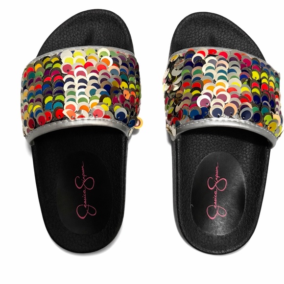 Jessica Simpson Sandals for Girls | Shoe Carnival Jessica Simpson Toddler Girls Sequin Slide On Sandal, Black/Silver, Size 11